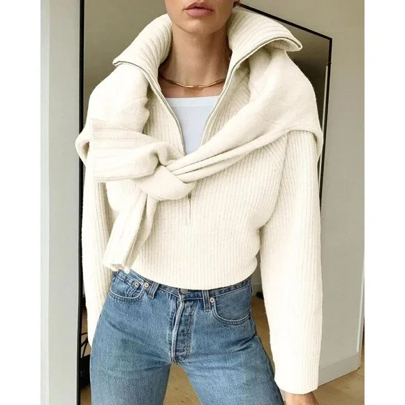 Women’s Casual Long Sleeve Half Zip Pullover Sweaters Solid V Neck Jumper Top - Picture 3 of 7